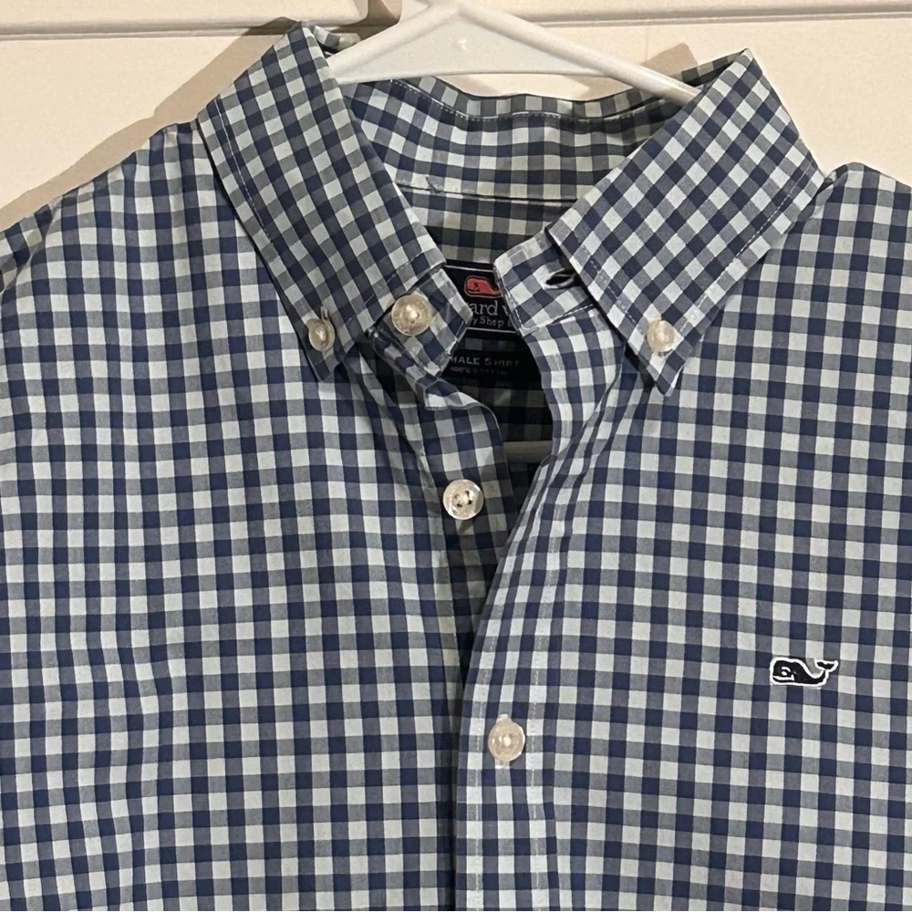 Vineyard Vines Green Plaid Gingham Long Sleeve Button Whale Shirt Youth size 16